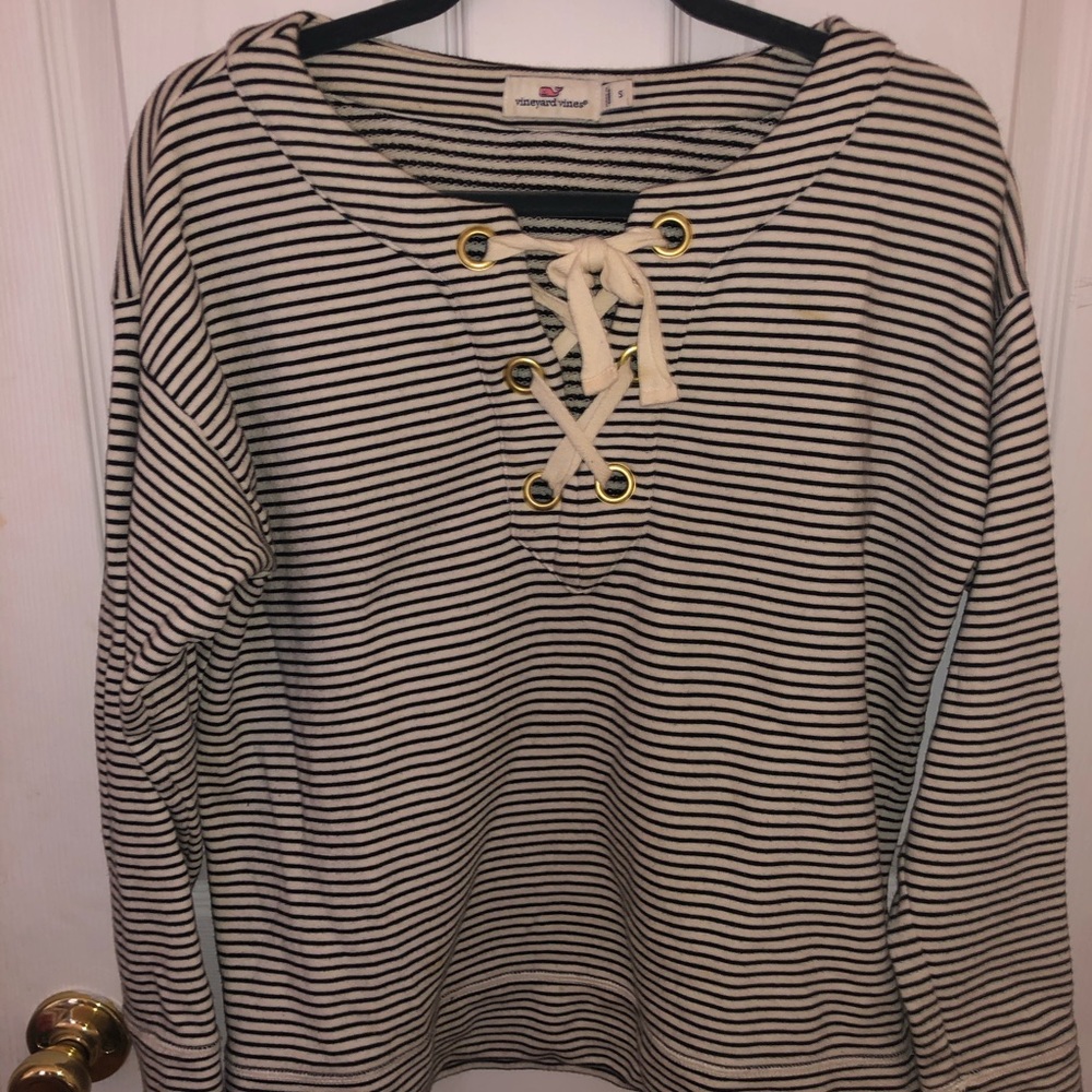Lace-up front striped Vineyard Vines sweater